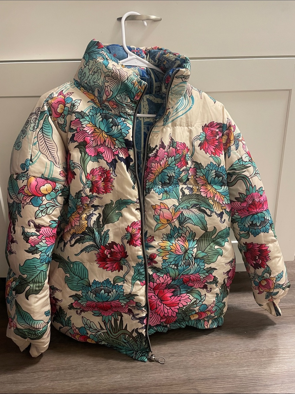 Johnny Was XS NWT reversible puffer floral plaid jacket